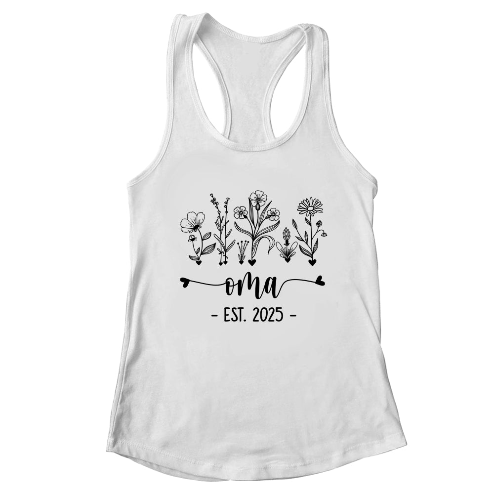 Promoted To Oma Est 2025 Pregnancy Announcement Flower Shirt & Tank Top | teecentury
