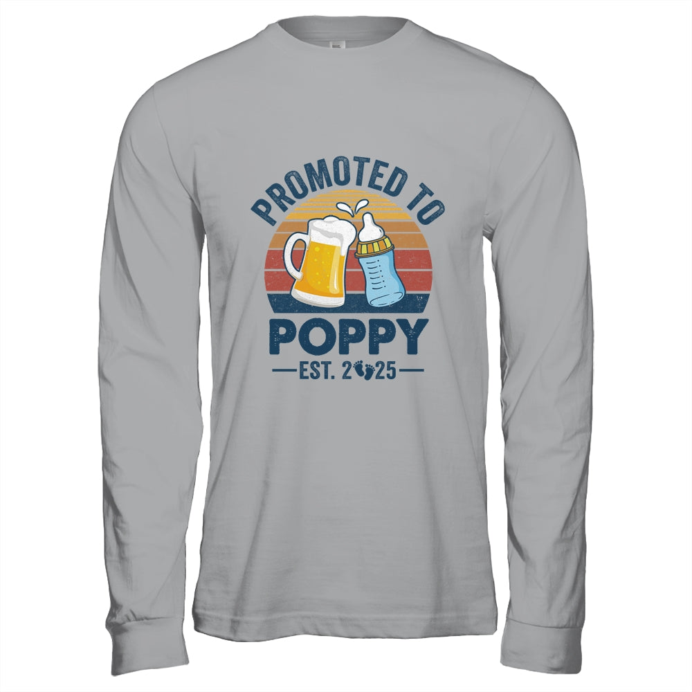 Promoted To Poppy Est 2025 First Time Fathers Day Vintage Shirt & Hoodie | teecentury