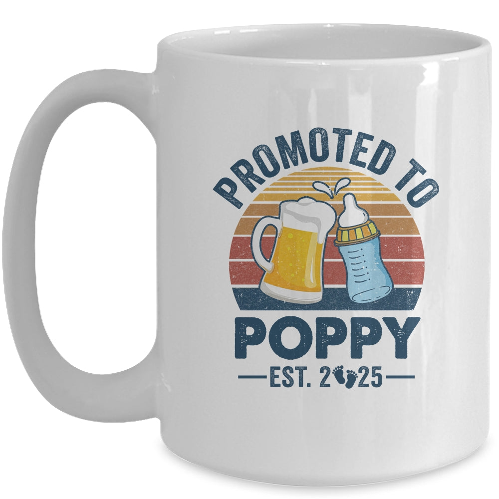 Promoted To Poppy Est 2025 First Time Fathers Day Vintage Mug | teecentury