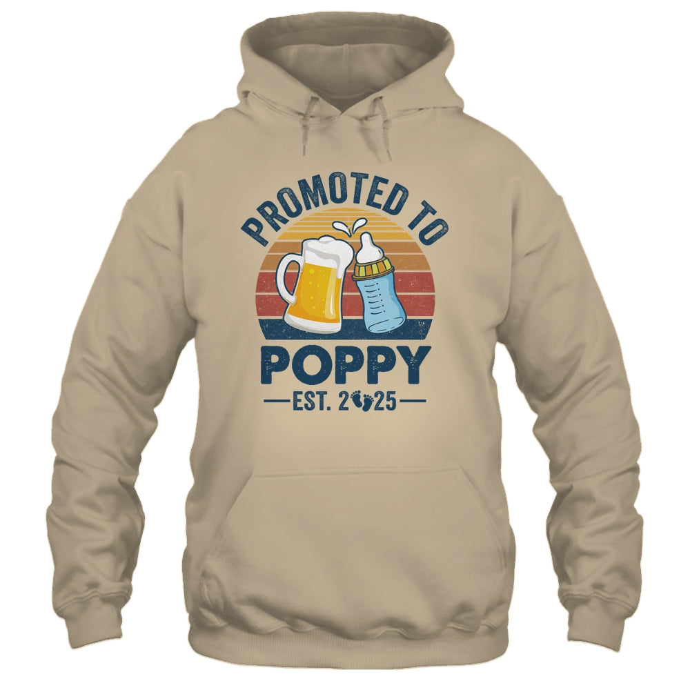 Promoted To Poppy Est 2025 First Time Fathers Day Vintage Shirt & Hoodie | teecentury