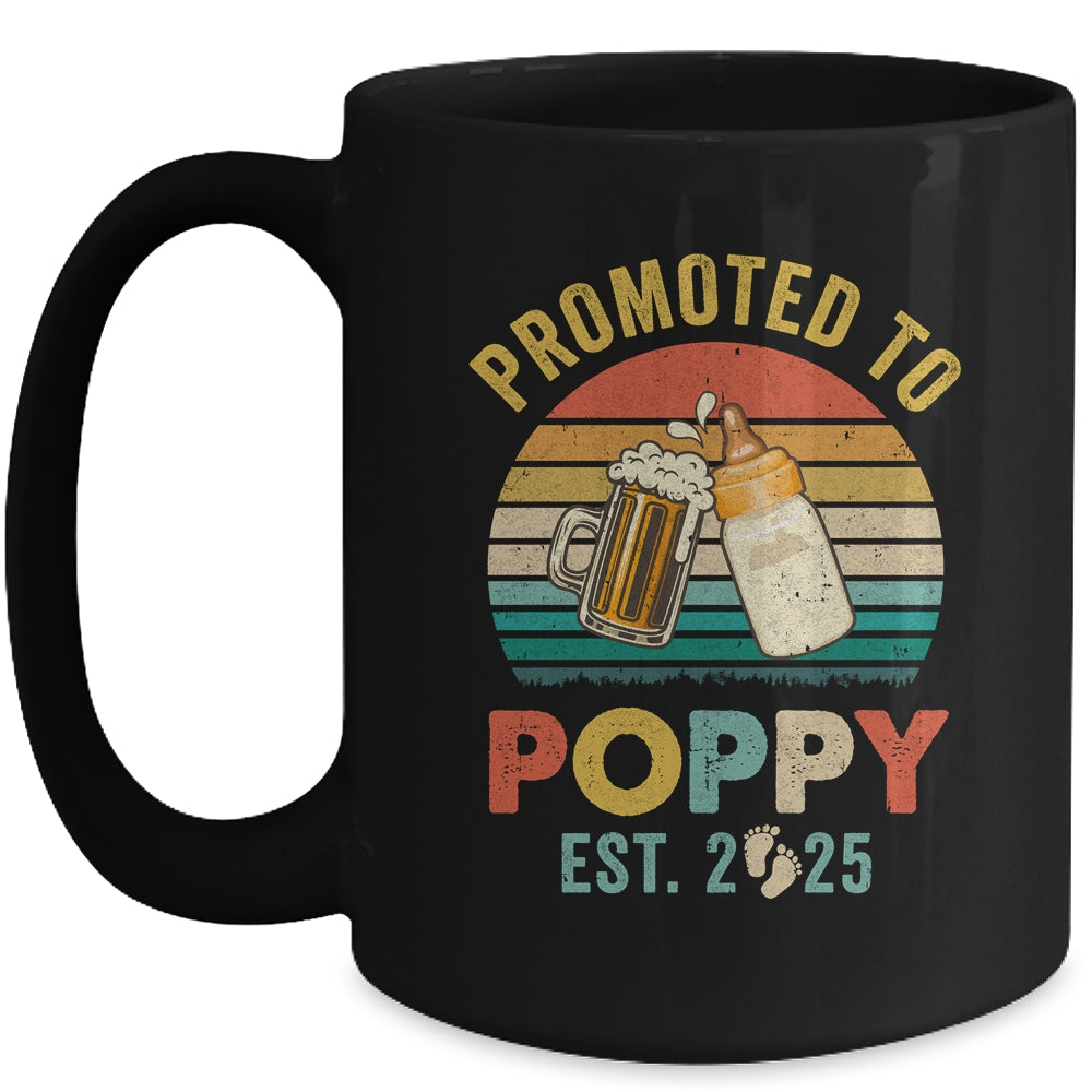 Promoted To Poppy Est 2025 Vintage New Poppy Fathers Day Mug | teecentury