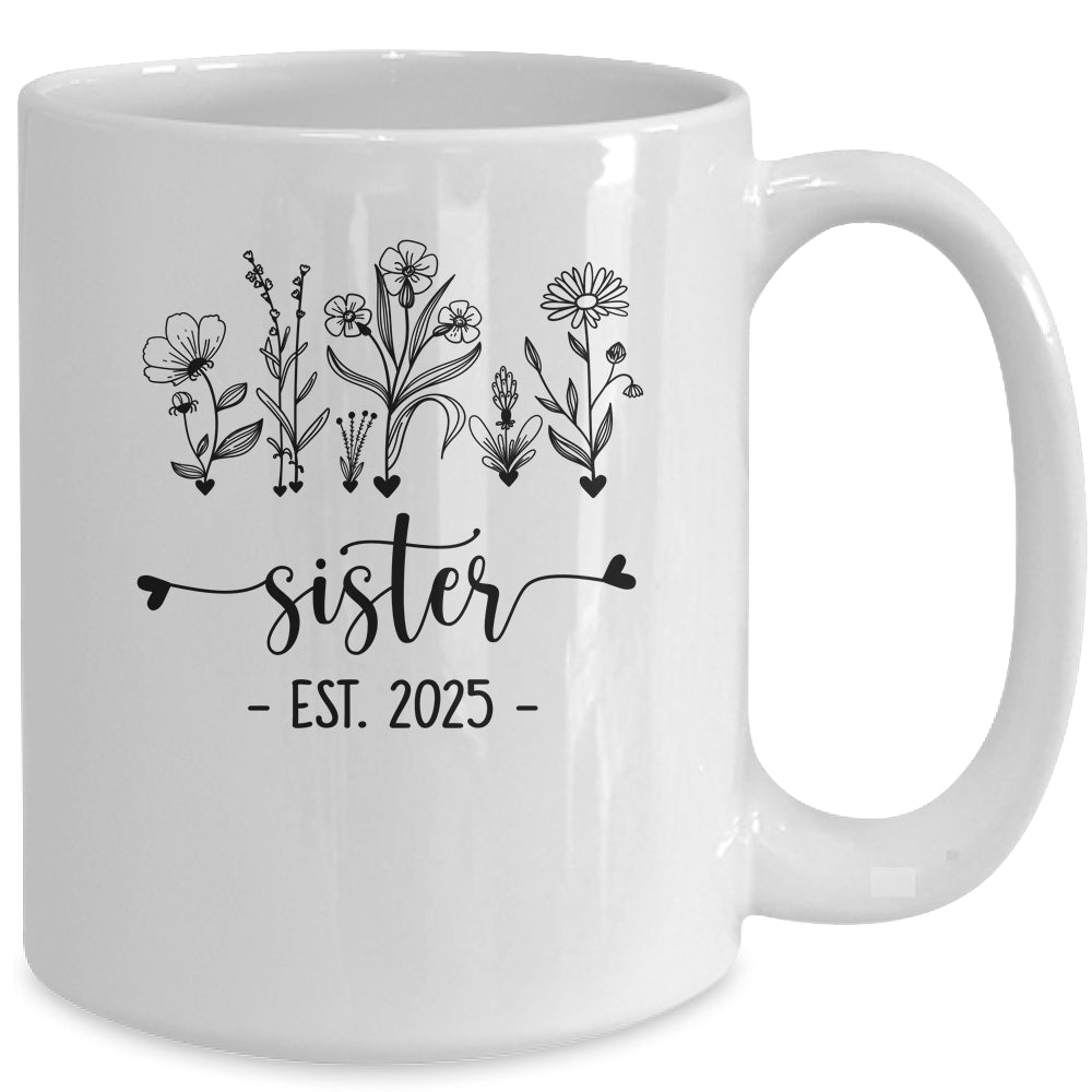 Promoted To Sister Est 2025 Pregnancy Announcement Flower Mug | teecentury