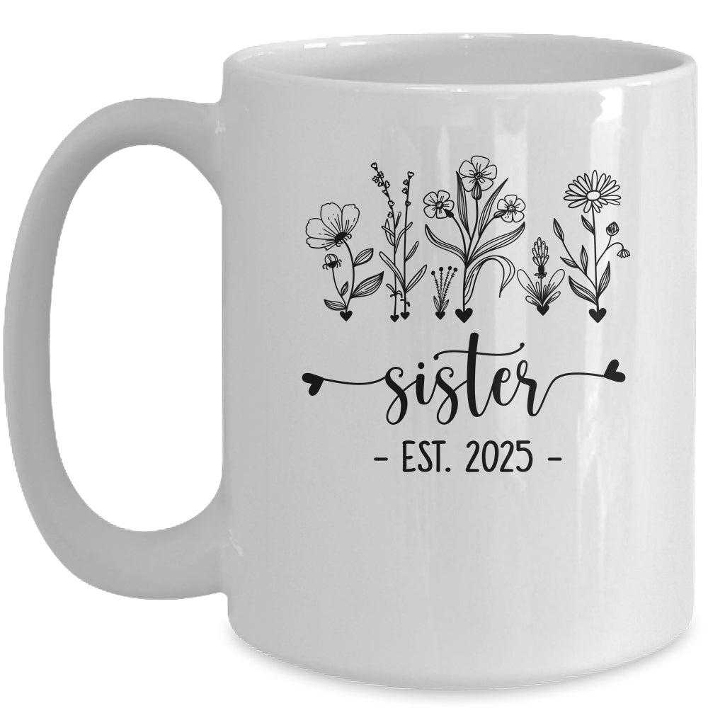 Promoted To Sister Est 2025 Pregnancy Announcement Flower Mug | teecentury