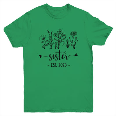 Promoted To Sister Est 2025 Pregnancy Announcement Flower Youth Shirt | teecentury