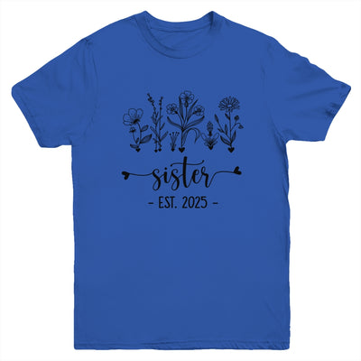 Promoted To Sister Est 2025 Pregnancy Announcement Flower Youth Shirt | teecentury