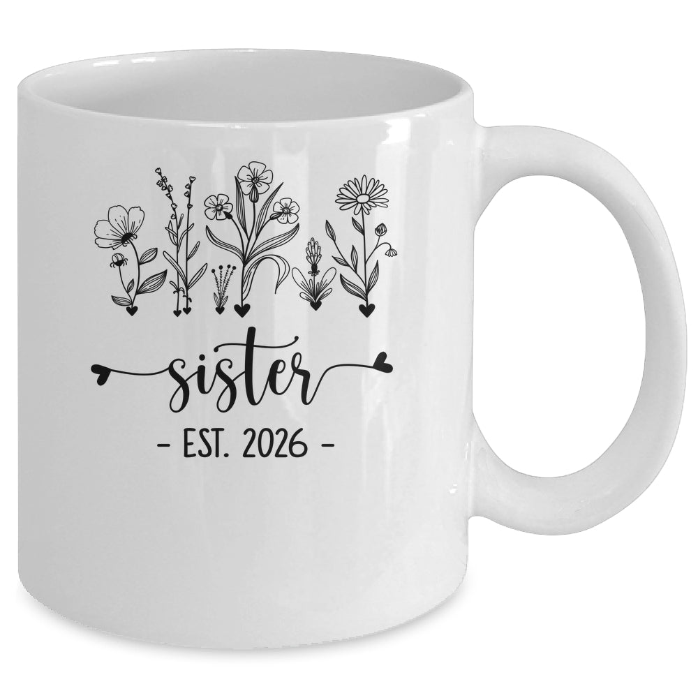 Promoted To Sister Est 2026 Pregnancy Announcement Flower Mug | teecentury