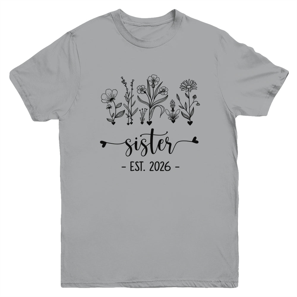 Promoted To Sister Est 2026 Pregnancy Announcement Flower Youth Shirt | teecentury