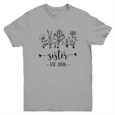 Promoted To Sister Est 2026 Pregnancy Announcement Flower Youth Shirt | teecentury