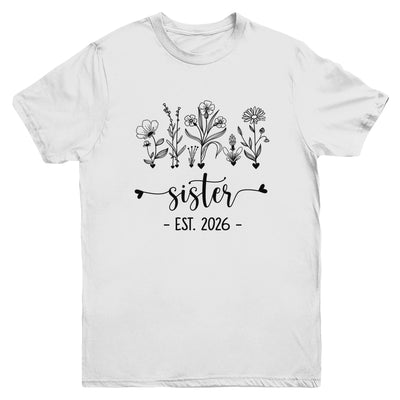 Promoted To Sister Est 2026 Pregnancy Announcement Flower Youth Shirt | teecentury