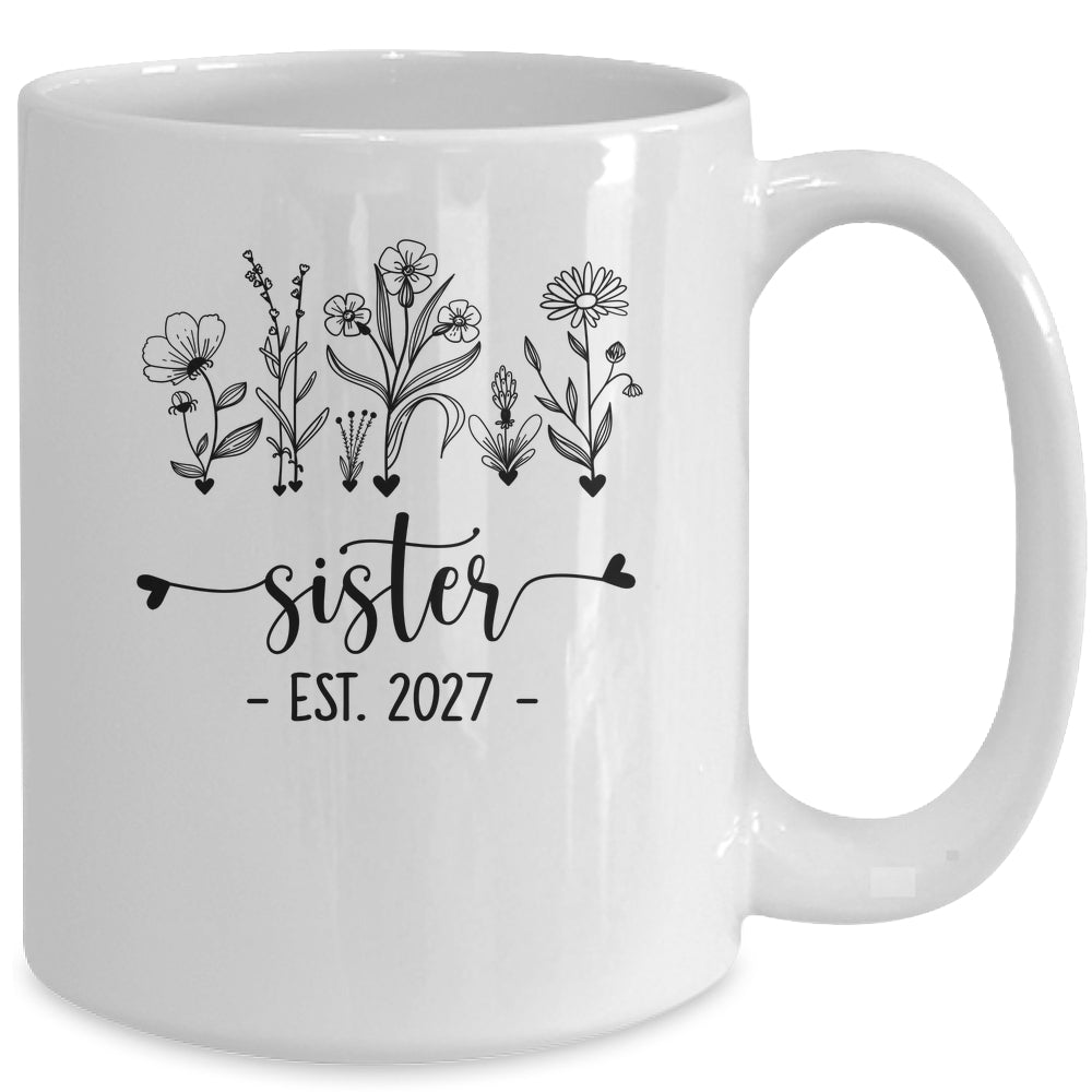 Promoted To Sister Est 2027 Pregnancy Announcement Flower Mug | teecentury