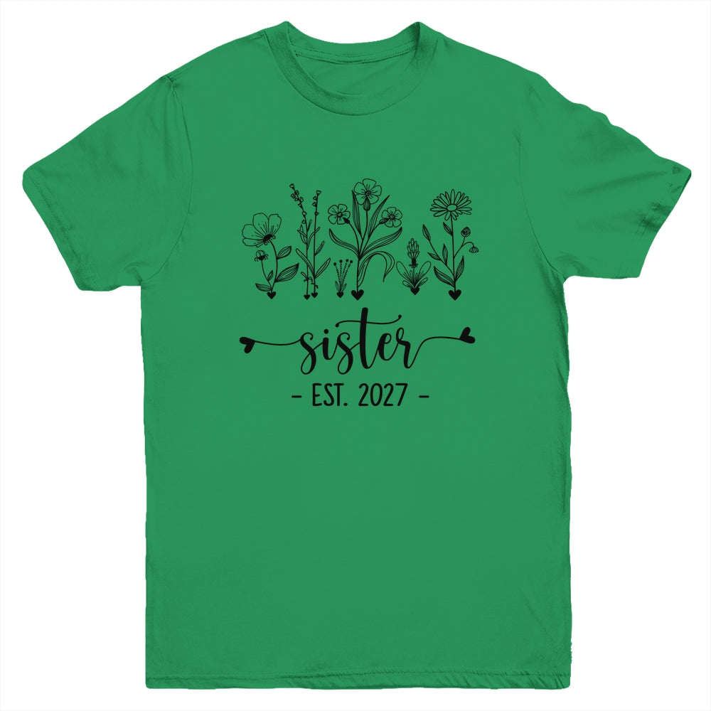 Promoted To Sister Est 2027 Pregnancy Announcement Flower Youth Shirt | teecentury