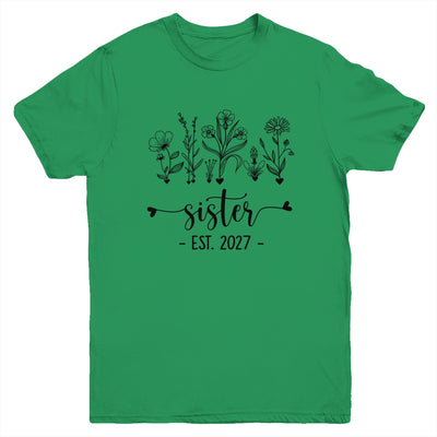 Promoted To Sister Est 2027 Pregnancy Announcement Flower Youth Shirt | teecentury