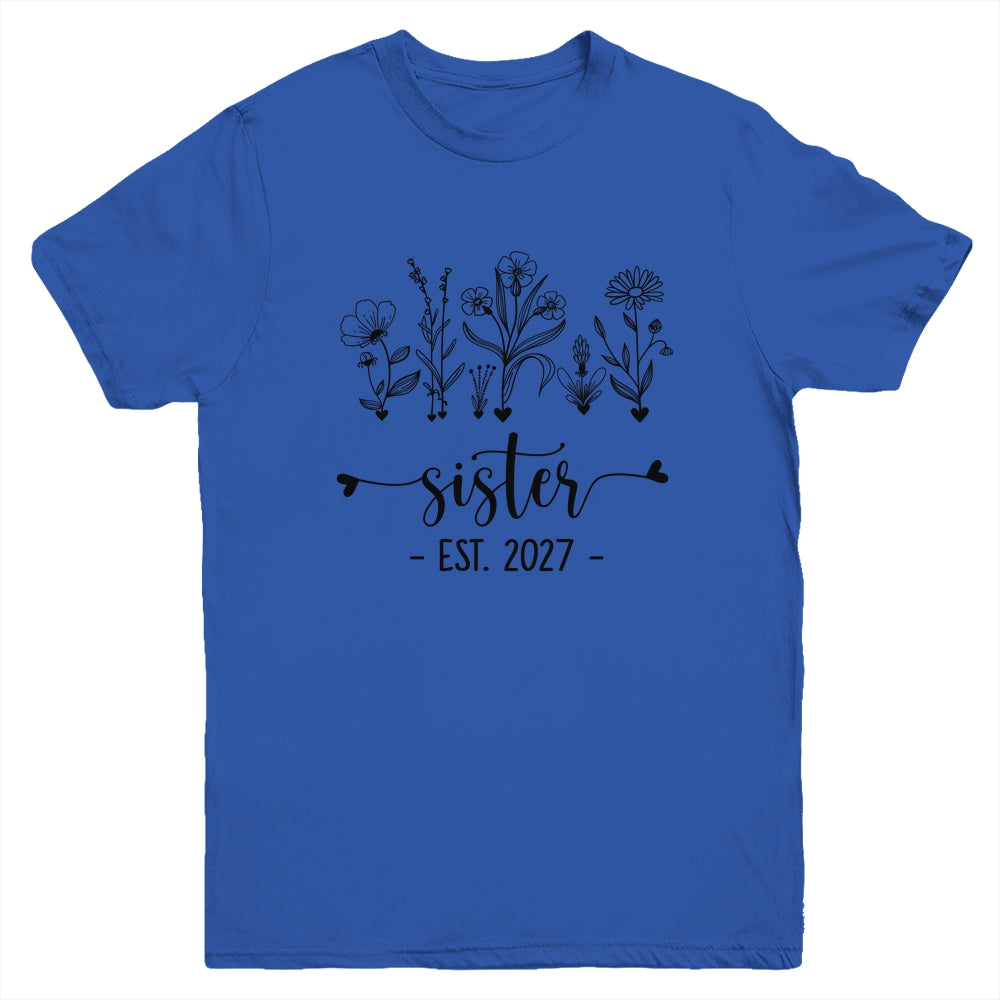 Promoted To Sister Est 2027 Pregnancy Announcement Flower Youth Shirt | teecentury
