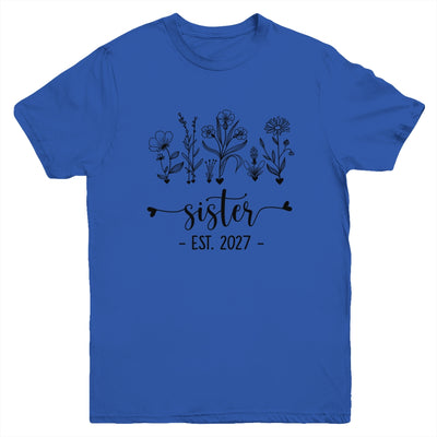 Promoted To Sister Est 2027 Pregnancy Announcement Flower Youth Shirt | teecentury