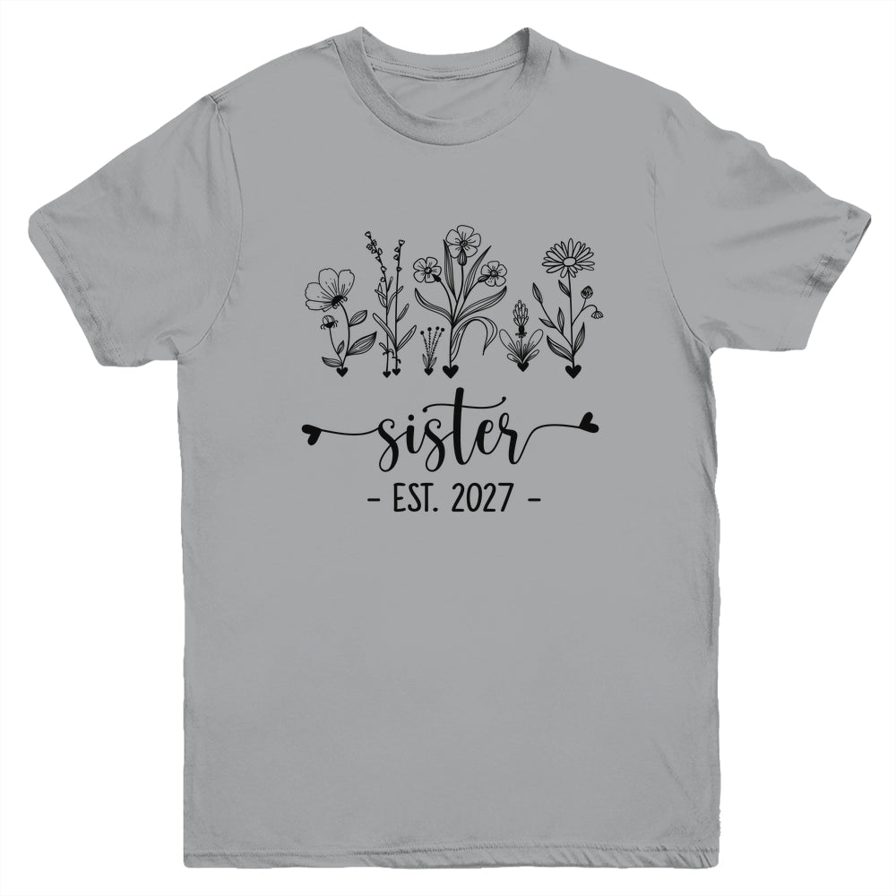 Promoted To Sister Est 2027 Pregnancy Announcement Flower Youth Shirt | teecentury