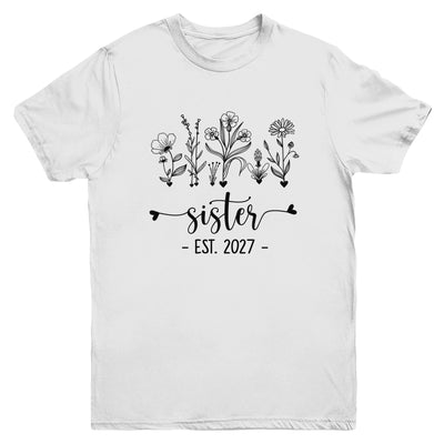 Promoted To Sister Est 2027 Pregnancy Announcement Flower Youth Shirt | teecentury