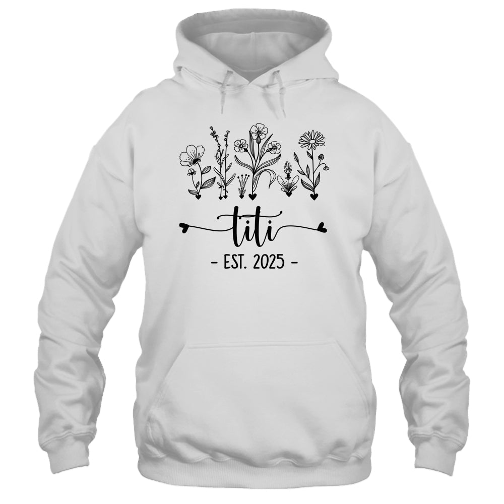 Promoted To Titi Est 2025 Pregnancy Announcement Flower Shirt & Tank Top | teecentury