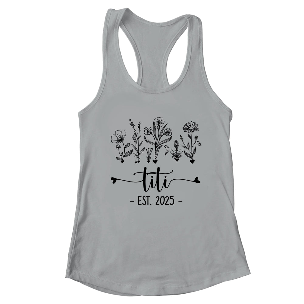 Promoted To Titi Est 2025 Pregnancy Announcement Flower Shirt & Tank Top | teecentury