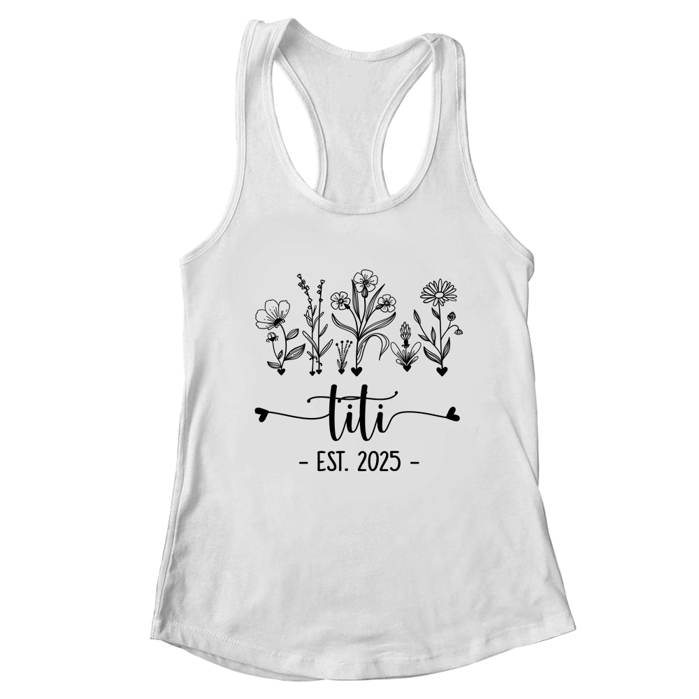 Promoted To Titi Est 2025 Pregnancy Announcement Flower Shirt & Tank Top | teecentury