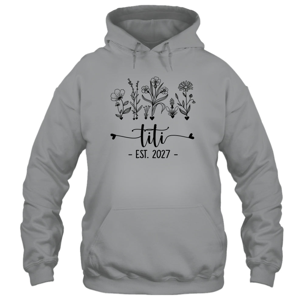 Promoted To Titi Est 2027 Pregnancy Announcement Flower Shirt & Tank Top | teecentury