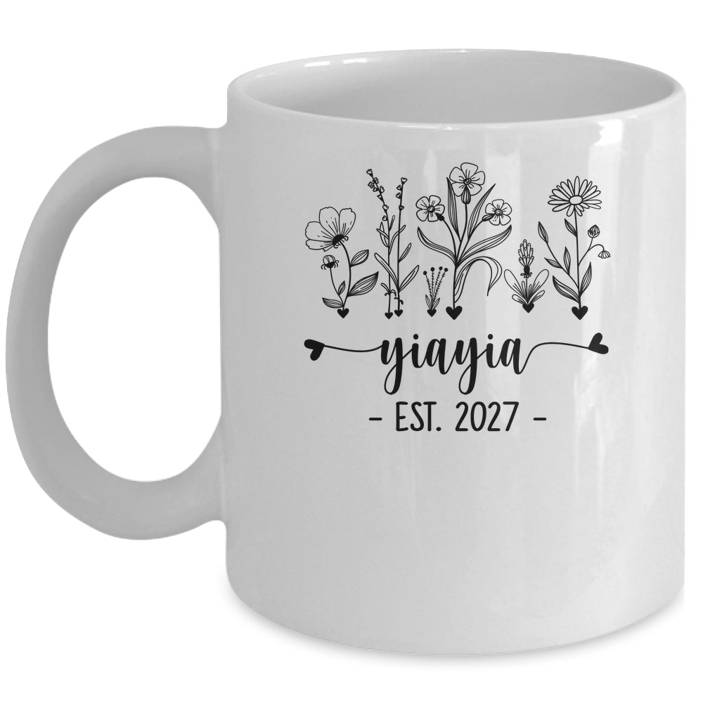 Promoted To Yiayia Est 2027 Pregnancy Announcement Flower Mug | teecentury