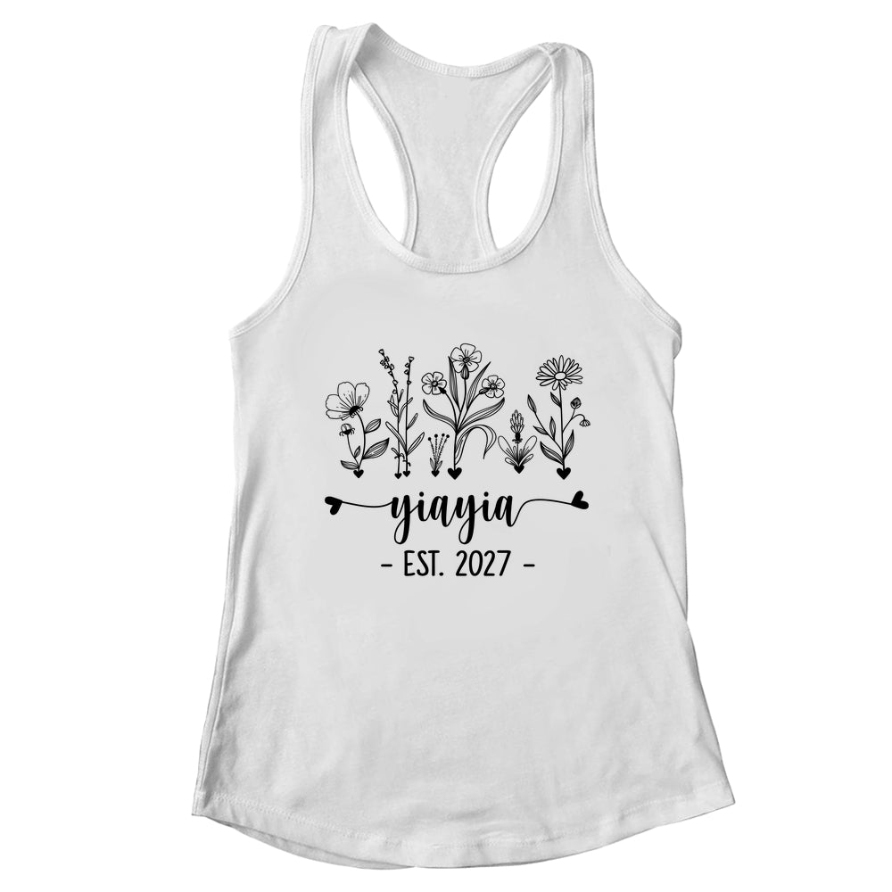 Promoted To Yiayia Est 2027 Pregnancy Announcement Flower Shirt & Tank Top | teecentury