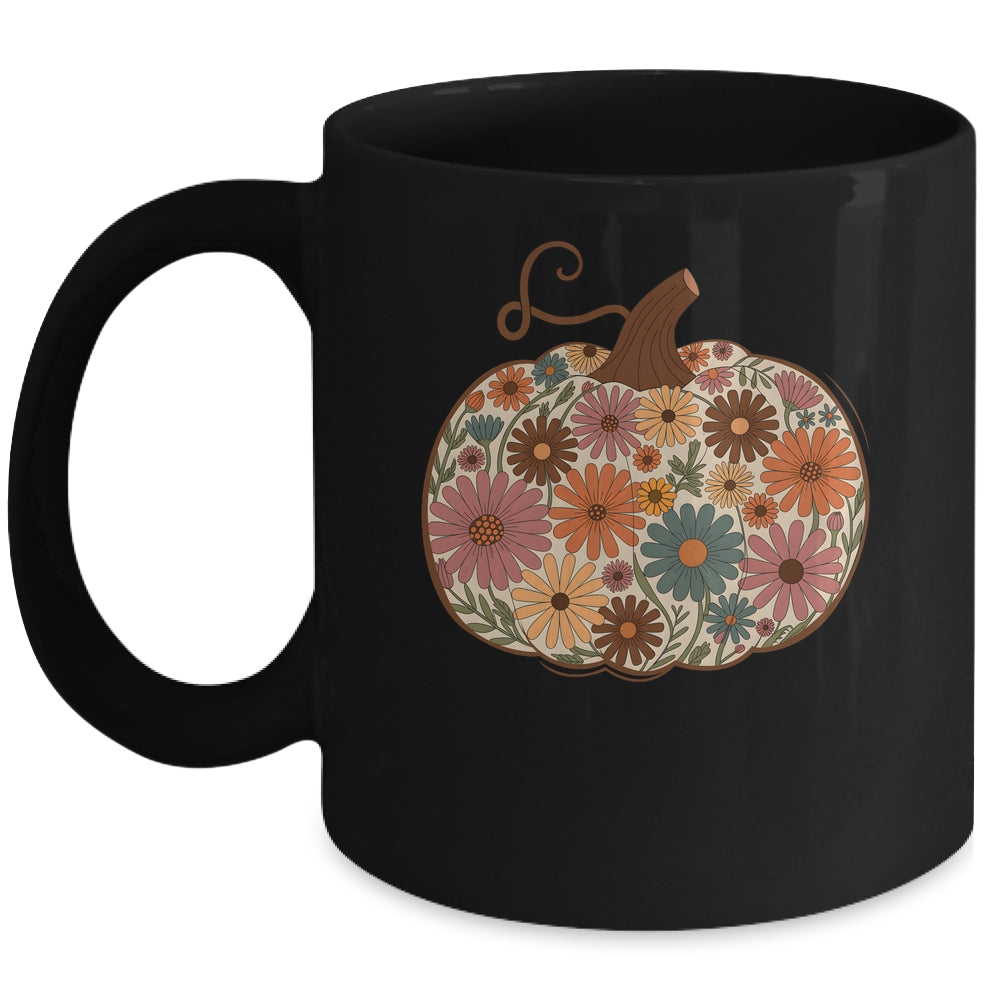 Pumpkin Floral Autumn Fall Season Wildflower Thanksgiving Mug | teecentury