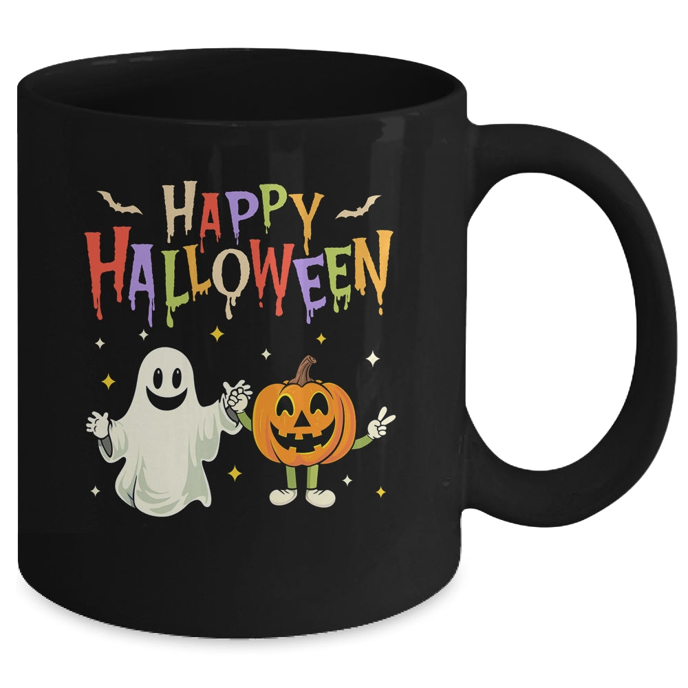Pumpkin Ghost Happy Halloween Retro Groovy Vintage Women Mug | teecentury