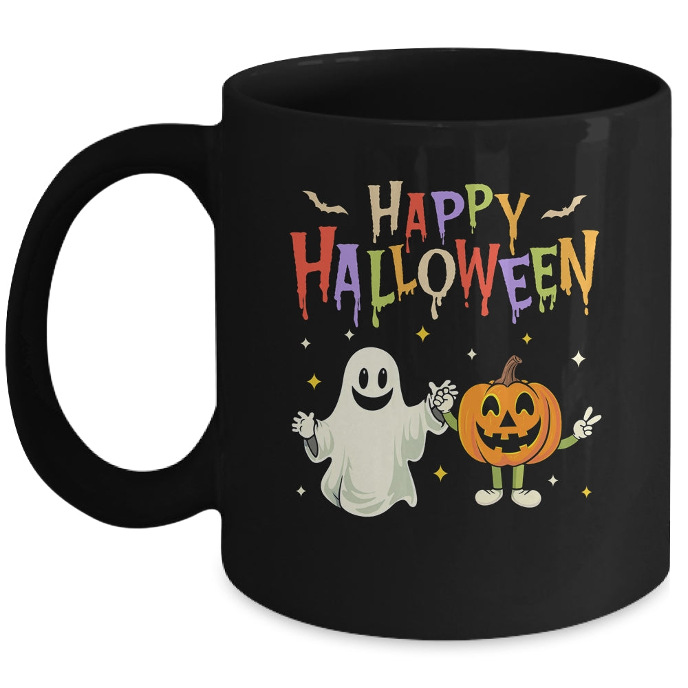 Pumpkin Ghost Happy Halloween Retro Groovy Vintage Women Mug | teecentury