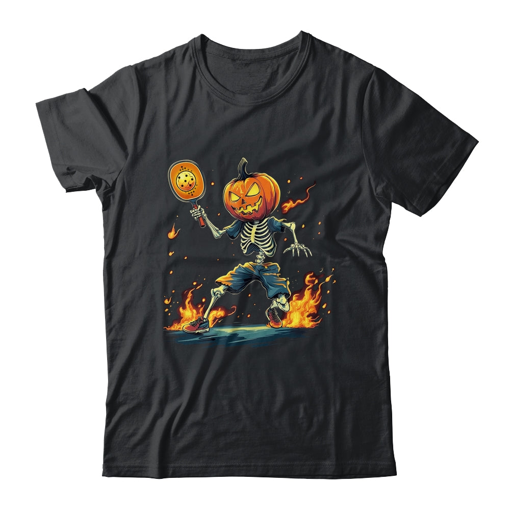 Pumpkin Head Skeleton Pickleball Halloween Spooky Sports Shirt & Sweatshirt | teecentury