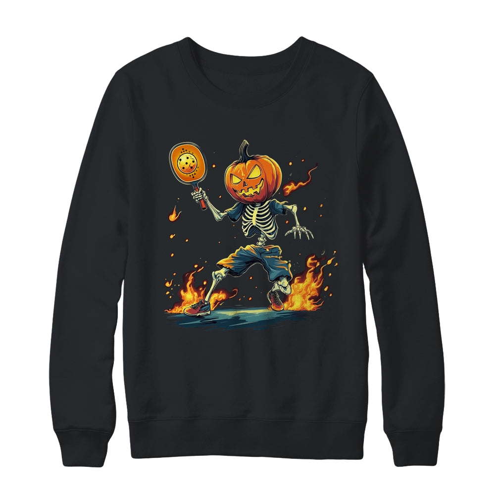 Pumpkin Head Skeleton Pickleball Halloween Spooky Sports Shirt & Sweatshirt | teecentury
