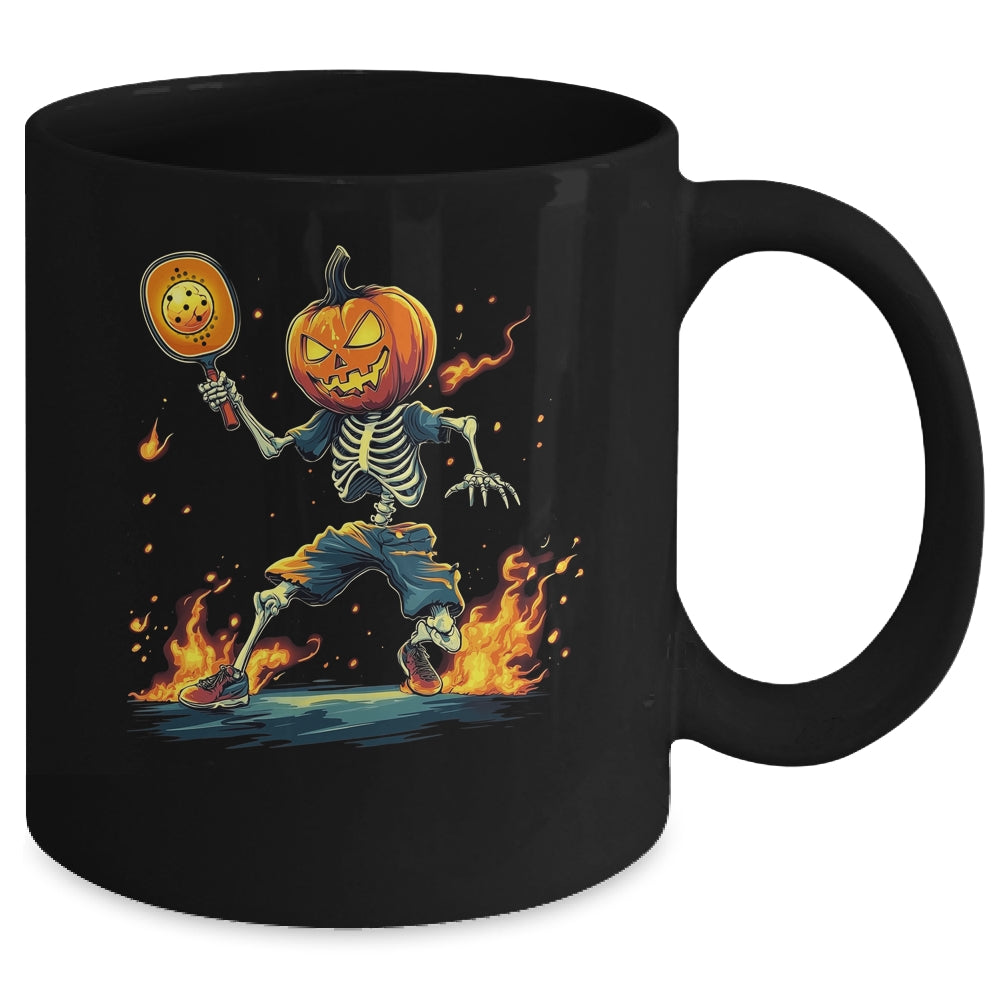 Pumpkin Head Skeleton Pickleball Halloween Spooky Sports Mug | teecentury