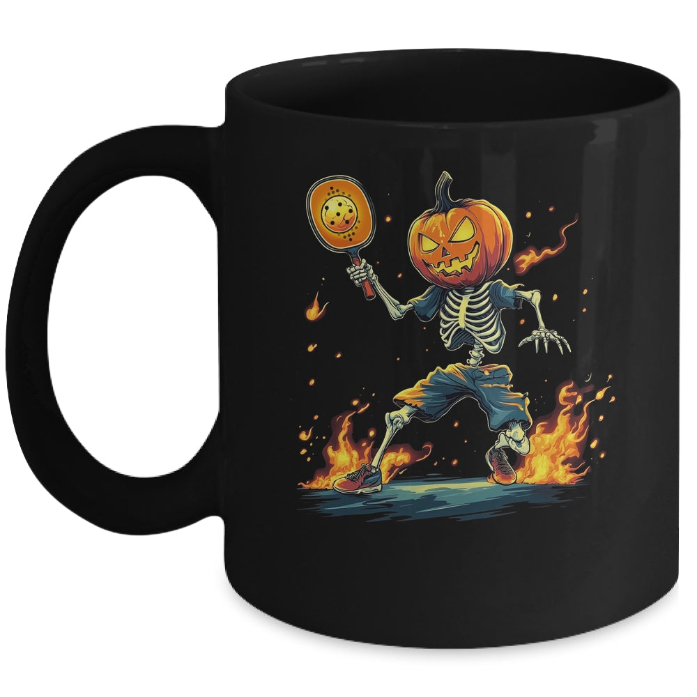 Pumpkin Head Skeleton Pickleball Halloween Spooky Sports Mug | teecentury