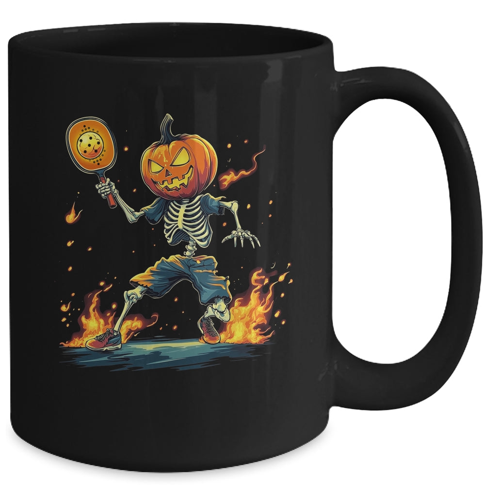 Pumpkin Head Skeleton Pickleball Halloween Spooky Sports Mug | teecentury