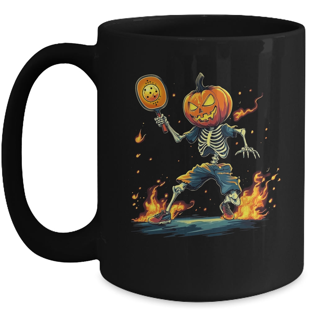 Pumpkin Head Skeleton Pickleball Halloween Spooky Sports Mug | teecentury