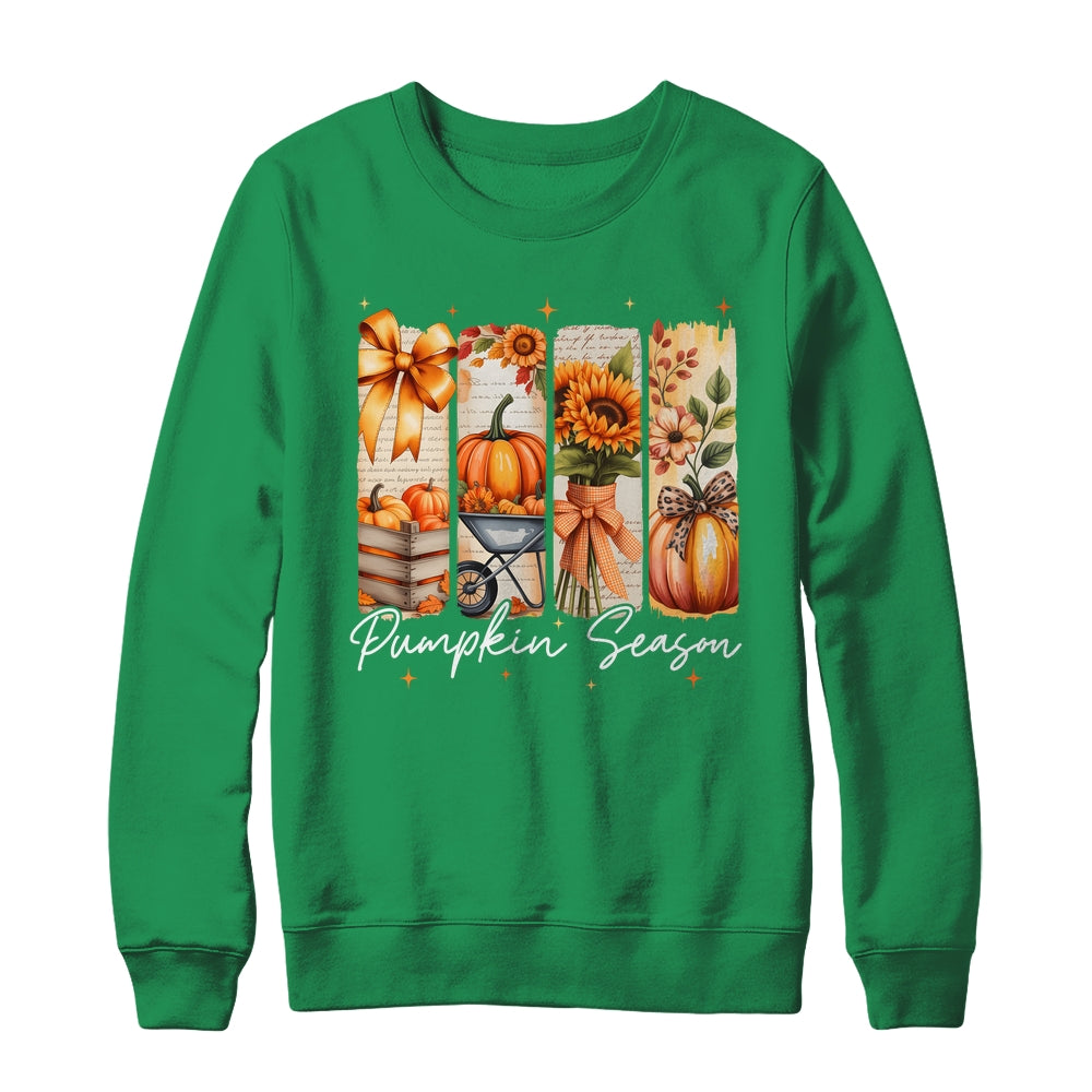Pumpkin Season Coquette Fall Autumn Sunflower Floral Leopard Shirt & Sweatshirt | teecentury