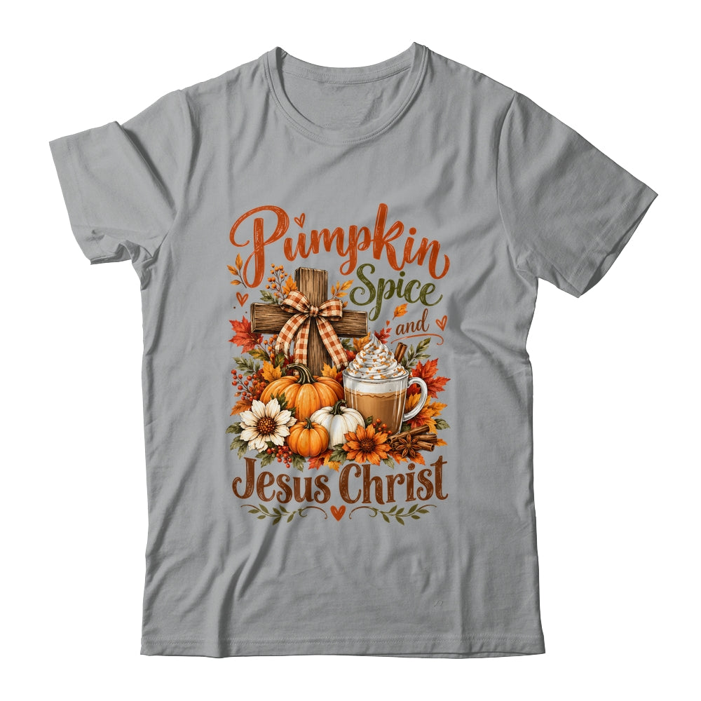 Pumpkin Spice And Jesus Christ Funny Fall Christian Floral Shirt & Sweatshirt | teecentury