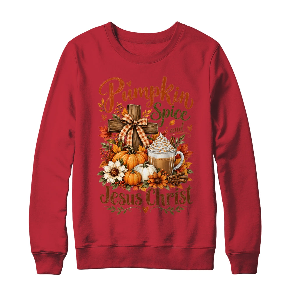 Pumpkin Spice And Jesus Christ Funny Fall Christian Floral Shirt & Sweatshirt | teecentury