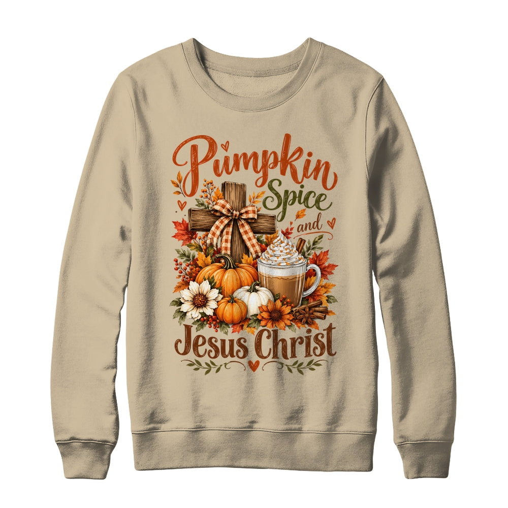 Pumpkin Spice And Jesus Christ Funny Fall Christian Floral Shirt & Sweatshirt | teecentury