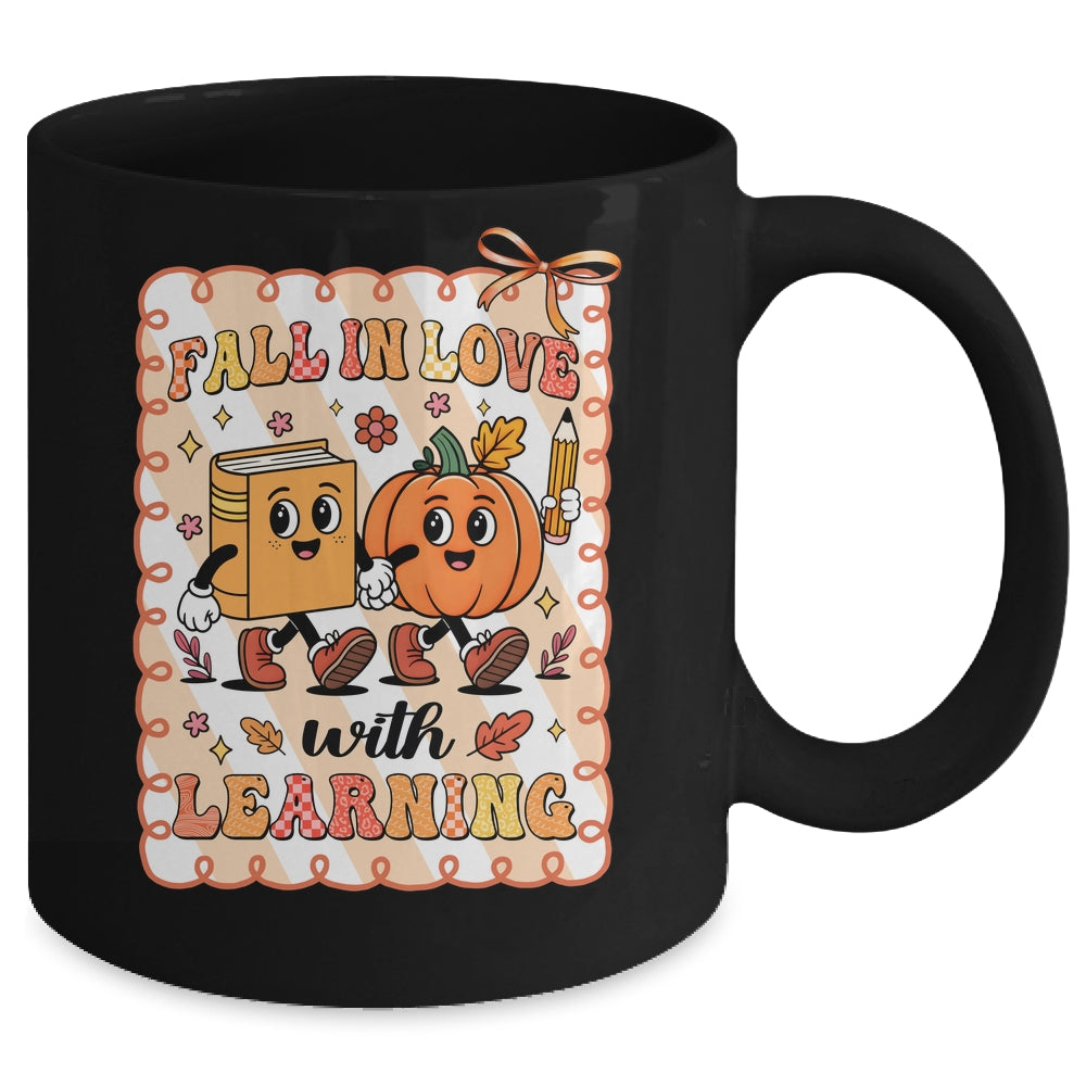 Pumpkin Teacher Preppy Fall In Love With Learning Autumn Mug | teecentury