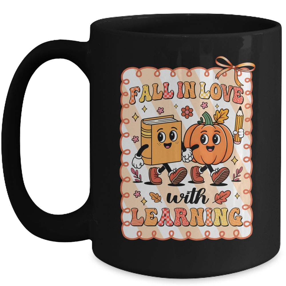 Pumpkin Teacher Preppy Fall In Love With Learning Autumn Mug | teecentury