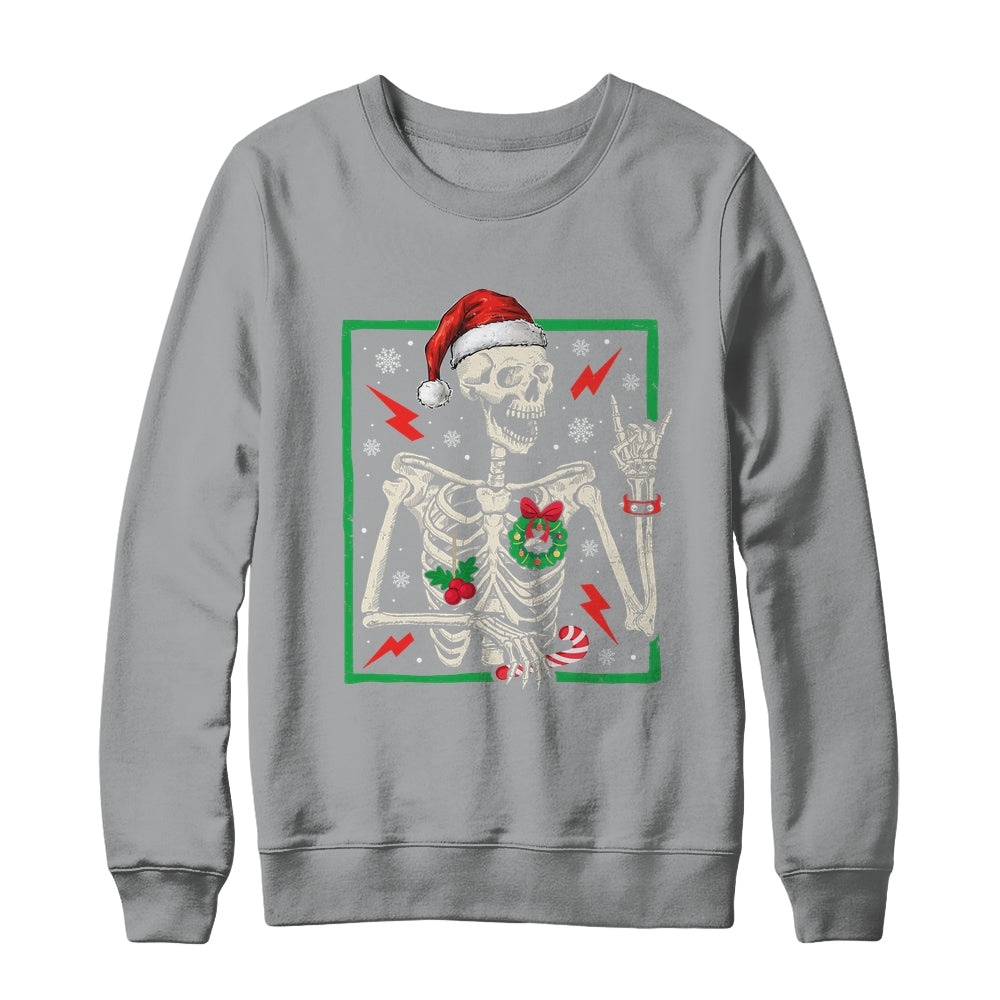 Punk Rock Skeleton Santa Hat Cool Rocker Christmas Men Women Shirt & Sweatshirt | teecentury