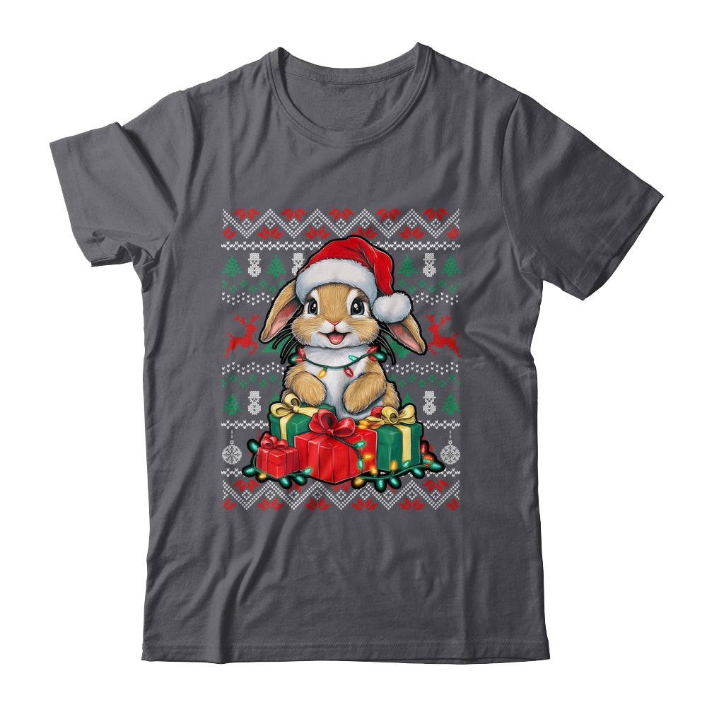 Rabbit Bunny Xmas Lights Santa Hat Bunny Ugly Christmas Shirt & Sweatshirt | teecentury