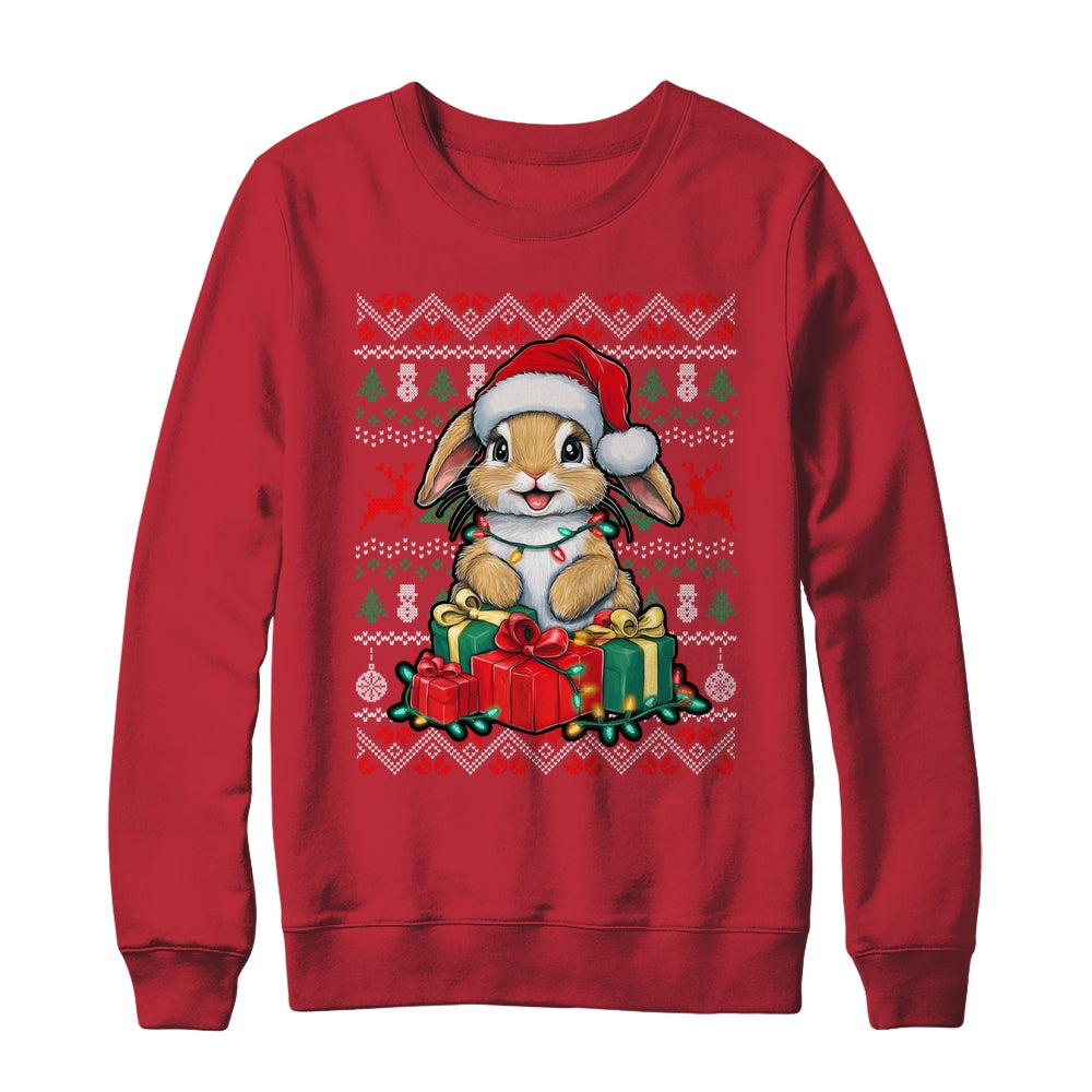 Rabbit Bunny Xmas Lights Santa Hat Bunny Ugly Christmas Shirt & Sweatshirt | teecentury