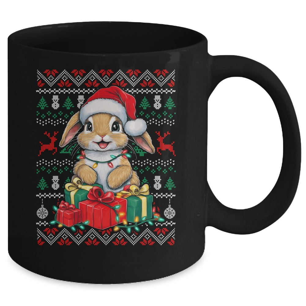 Rabbit Bunny Xmas Lights Santa Hat Bunny Ugly Christmas Mug | teecentury