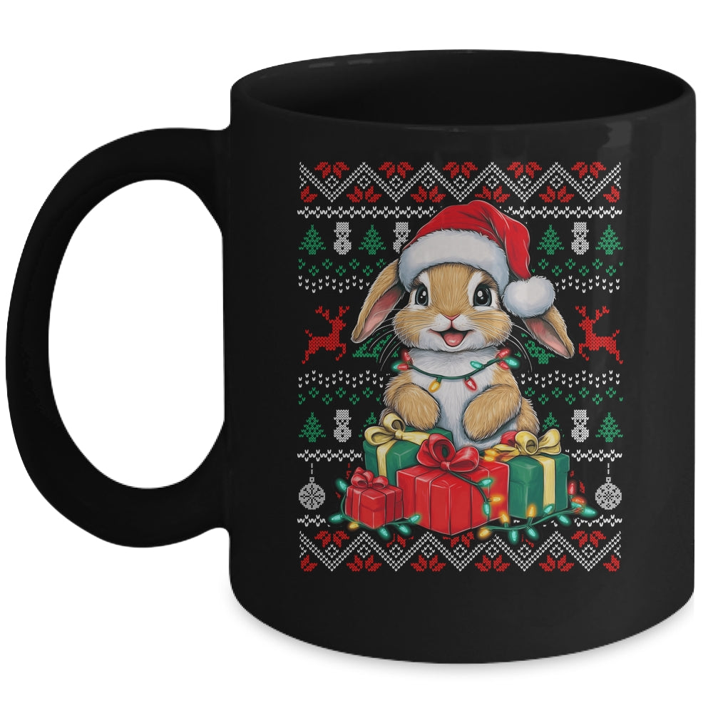 Rabbit Bunny Xmas Lights Santa Hat Bunny Ugly Christmas Mug | teecentury