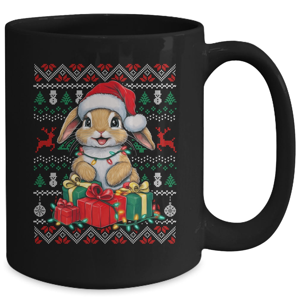 Rabbit Bunny Xmas Lights Santa Hat Bunny Ugly Christmas Mug | teecentury