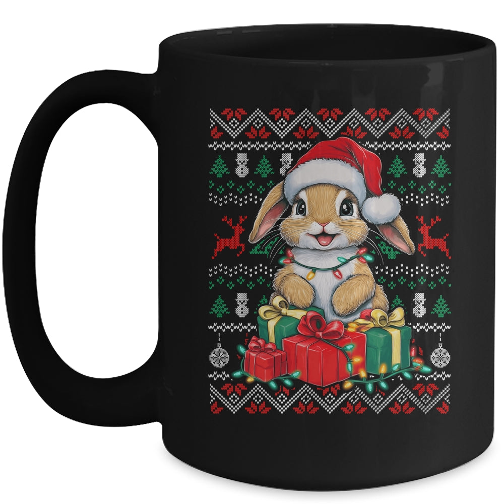 Rabbit Bunny Xmas Lights Santa Hat Bunny Ugly Christmas Mug | teecentury