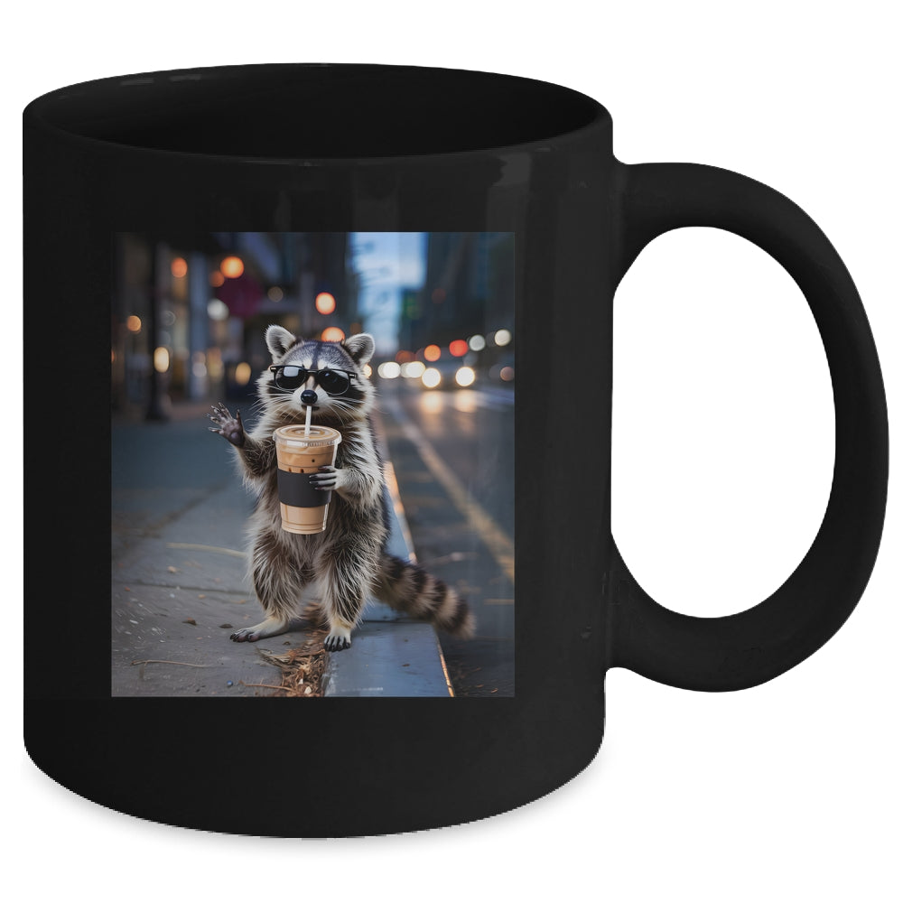 Raccoon Drinking Iced Coffee Funny Meme For Men Women Mug | teecentury