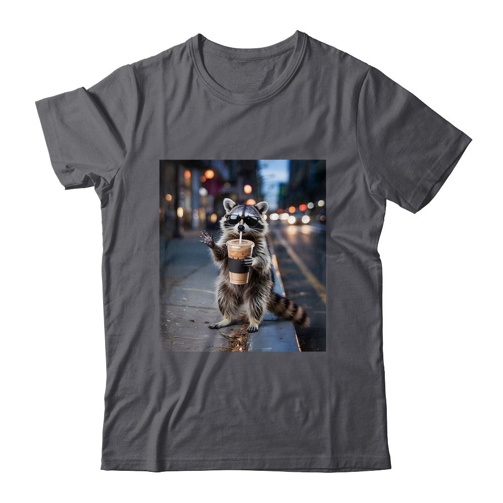 Raccoon Drinking Iced Coffee Funny Meme For Men Women Shirt & Tank Top | teecentury